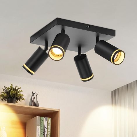 ZMH Spot de Plafond Noir 4 Ampoules Cuisine Plafonnier Moderne Spot GU10 Spots Pivotant Plafonnier Intérieur en Métal Spots de Plafond pour Couloir Salon Chambre sans Ampoule (1/5)
