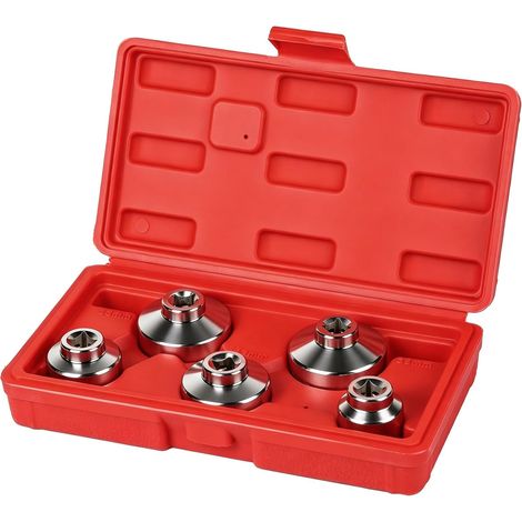 Lot de 5 Douilles Clés de Démontage pour Filtre à Huile Carré 3/8" CR-V, Entraînement Hexagonal, Jeu de Tasses de Clé de Filtre à Huile (24, 27, 32, 36, 38mm) (1/5)