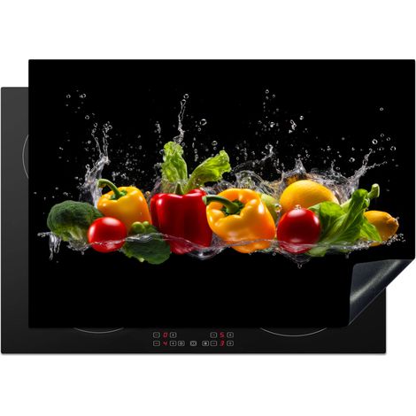 Induction Hob Protector Bell bell pepper - Water - Vegetable - Black 75x52 cm