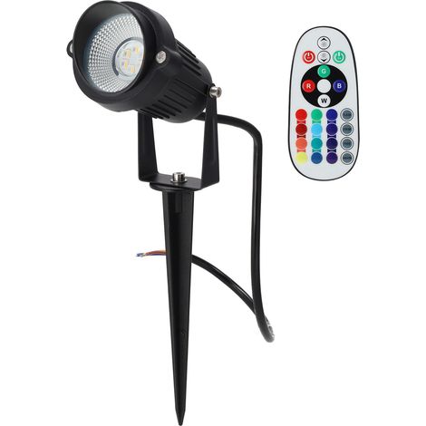 Projecteur LED de jardin avec piquet 5W 60º IP65 RGBW Finition noire avec télécommande