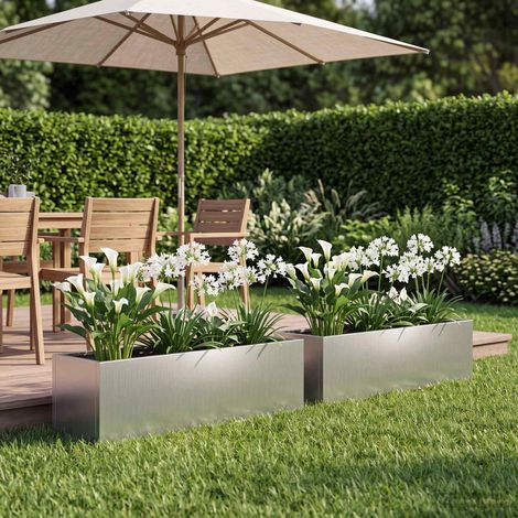 vidaXL Macetero de Jardín 2 uds. Plateado 80 x 20 x 20 cm (1/5)
