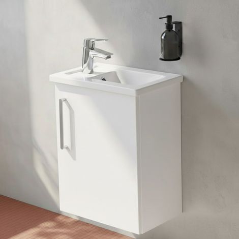 Vitra Root Flat Compact Wall Hung 1-Door RH Vanity Unit with Basin 450mm Wide - High Gloss White (1/4)