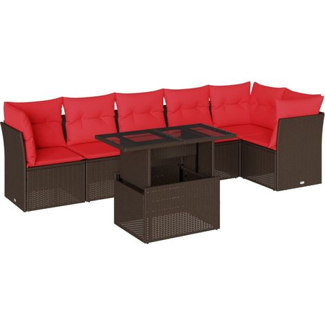 7-teiliges Gartensofa-Set mit Kissen, braun, Polyrattan vidaXL (1/5)
