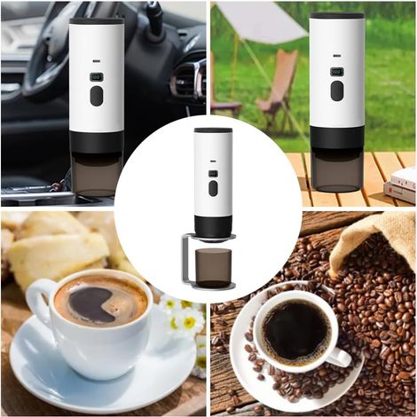 Machine à expresso portable 90 ml, cafetière de voyage pour voiture, chauffe rapide, cafetière électrique sans fil pour capsules/café moulu, pour le camping, les voyages, la randonnée, le bureau (blan (1/4)