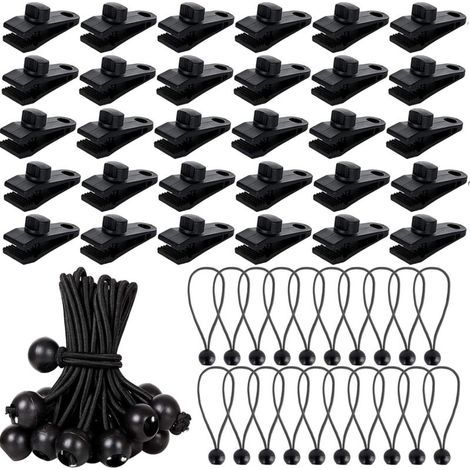 60 PCS Fixation Pince pour Bâche de Verrouillage avec Tendeur Elastique Noir, Clip de Bâche Tente Pince pour Auvent Fixation Bache Tarp Caravan Housse Couvertures de Piscine (1/5)