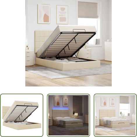 vidaXL LED-Beleuchtung -  Ottoman-Bett mit Matratze & LEDs Creme 140x200 cm Stoff (1/5)