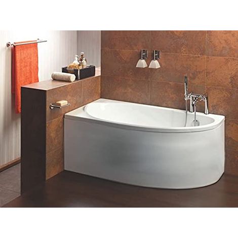 ECOLAM Baignoire d'angle acrylique Miki Polimat 140x70 cm gauche, tablier en acrylique, pieds, siphon, silicone. Baignoire acrylique blanc (1/5)