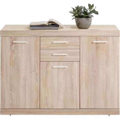Commode 3 Portes & 2 Tiroirs "Cazeg" 120cm Chêne (1/5)