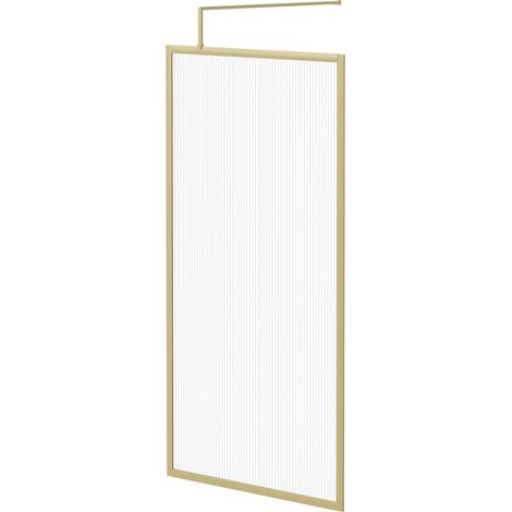 Colore 8mm Fluted Glass Brushed Brass 1850mm x 1000mm Fully Framed Walk In Shower Screen including Wall Channel and Support Bar (1/5)