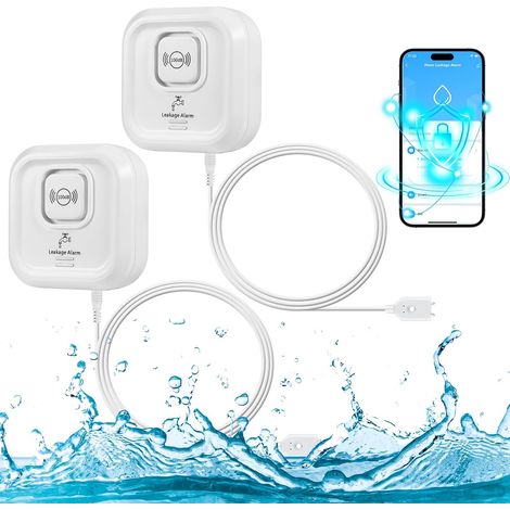 Detecteur de Fuite d'eau, 2,4GHz WiFi Alarme Maison sans Fil Compatible avec L'application, 100dB Capteur de Niveau d'eau avec 105cm Détachable Câble Alarme Piscine pour Cuisines, Caves, Sols (1/5)