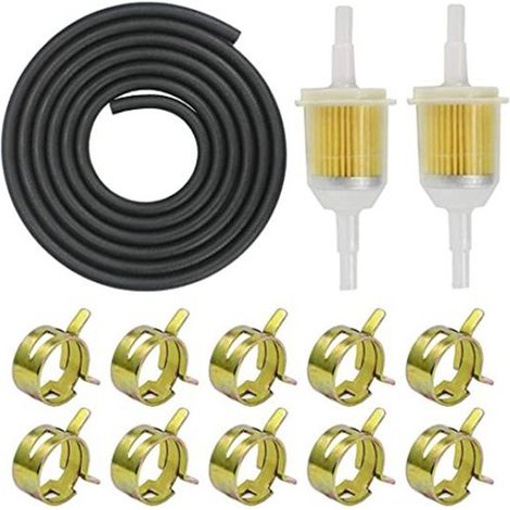 1 4-Zoll-Kraftstoffschlauchset 3 Meter 6 mm Kraftstoffschlauch 2 x 6 mm 8 mm Kraftstofffilter 10 Schlauchschellen geeignet für Autos Motorräder (1/5)
