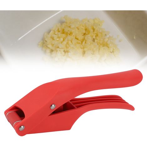 Knoblauchpresse und -schneider aus PP-Kunststoff, 2-in-1 Knoblauchpresse und -schneider für den Hausgebrauch, multifunktionales Küchengerät, rot. (1/5)