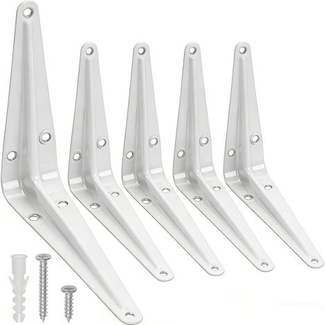 12 pièces Équerres d'angle murales robustes pour étagères 150x38x120mm, équerre d'angle murale avec vis de montage, supports muraux épais en acier blanc pour étagères (1/5)
