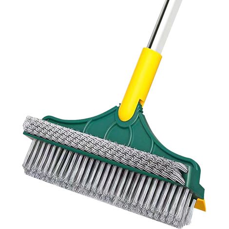 Spazzola 2 in 1 con spazzola per fughe a manico lungo, raschietto migliorato, spazzola per pulizia e strofinamento a setole rigide con spazzola rotante a 120° per piastrelle in ceramica (spazzola