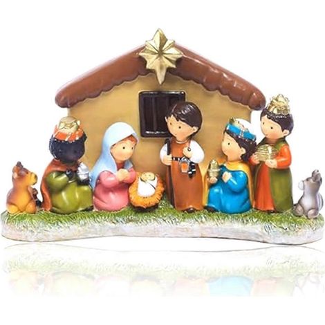 Crèche miniature, scène de la Nativité d'intérieur avec lumière LED (voir photo) (1/5)
