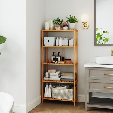 Étagère de Rangement, Meuble à Chaussures à 5 Niveaux, Support pour Plantes, Multifonction, pour Entrée, Salle de Bain, Balcon, Cuisine, 26 x 60 x 130 cm, Naturel (1/5)