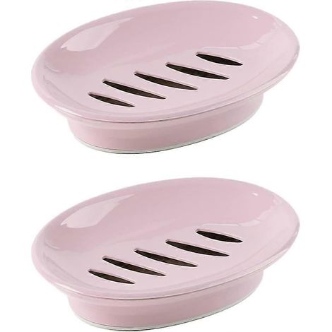Lot de 2 porte-savons avec égouttoir, facile à nettoyer, évite le dessèchement et empêche le savon de ramollir. Plateau pour douche, salle de bain et cuisine (rose). (1/5)