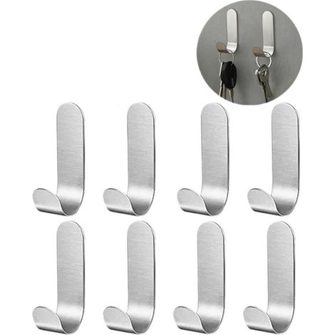 Lot de 8 crochets adhésifs en acier inoxydable – Auto-adhésif étanche pour salle de bain et cuisine – Charge maximale élevée (1/5)