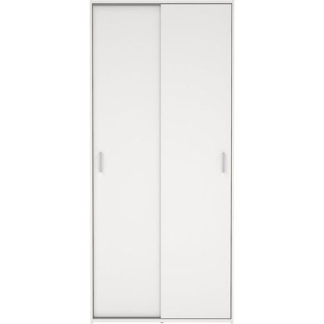 Armoire de chambre - Décor Blanc - 2 portes coulissantes - L77,6 x P48,3 x H175,4 cm - SPACE (1/5)