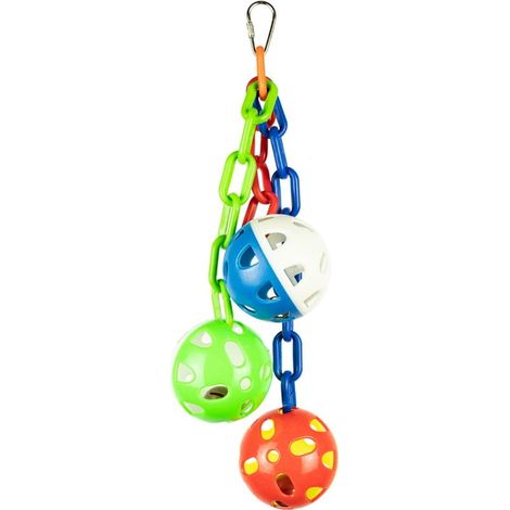 bolas de sonajero en cadenas de colores: un juguete para loros medianos y grandes (1/5)