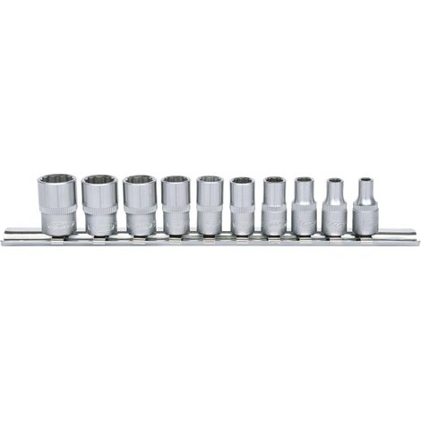 Kstools – Jeu de douilles 12 pans 1/4' – 10 pièces en acier chromé vanadium – Profilé Flank Traction pour meilleure prise – Rail de rangement inclus (1/5)