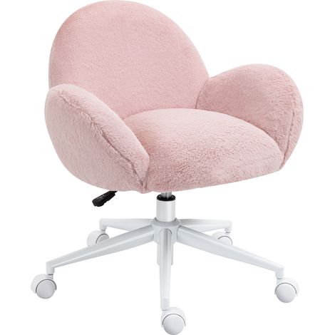 Makeup Vanity Chair, Cute Fluffy Desk Chair with Rolling Wheels for Bedroom Living Room, Pink