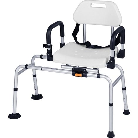 Chaise de douche argentée en alu avec siège coulissant pivotant, dossier et accoudoirs relevables pour douche et baignoire (1/5)