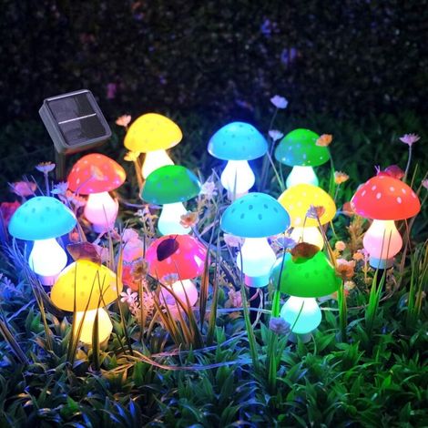 Guirlande Lumineuse Solaire Extérieure, 8 Modes de Guirlande Lumineuse Solaire Champignon de Noël à Énergie Solaire Décoration pour Jardin Patio Cour Paysage Pelouse Chemin Fête de Mariage [Classe éne