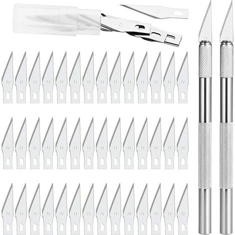 Readcly – Cutter de précision scalpel 2 lames 37x6mm – Acier au manganèse – Découpes détaillées pour art et bricolage – Lot de 42 lames (1/5)