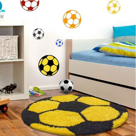 Tapis rond pour enfant shaggy doux Football Jaune Ø 100 (1/5)
