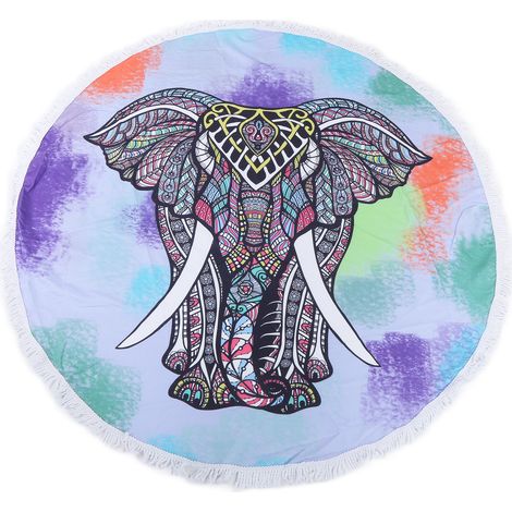 Serviette de plage ronde colorée avec franges animalières, microfibre, nappe éléphant pour pique-nique yoga dortoir décoration motif 2 (1/5)