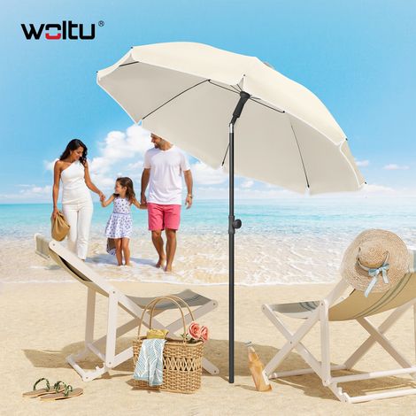 WOLTU Sonnenschirm φ175 cm, UV Schutz 50+ Strandschirm, Höhenverstellbar Knickbar, Gartenschirm mit Tragetasche, für Balkon/Garten/Strand, Beige