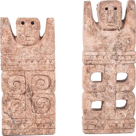 PANJI - Set de 2 Statuettes en Pierre Calcaire - Sculptures Ethniques - Hauteurs 22 et 25cm - Décoration Artisanale Boho Chic pour Intérieur