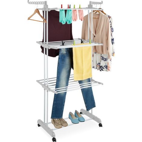 Tendedero de ropa con ruedas y alas plegables