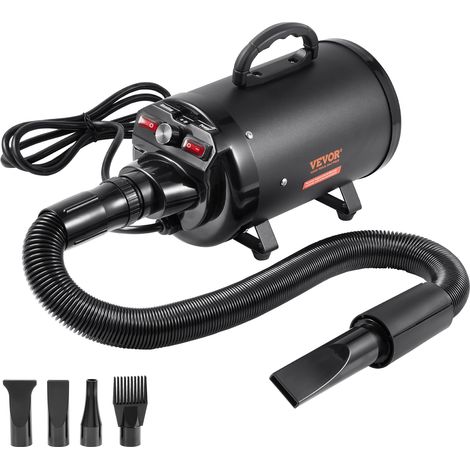 VEVOR Secador de Pelo para Perros 2000 W Secador para Perros Velocidad Ajustable Temperatura Secador de Pelo Aseo con 4 Boquillas Diferentes Manguera Extensible Aprox. 71-239 cm para Mascotas, Negro