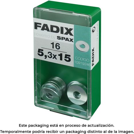 Caja de 16 unidades de arandela plana ancha en cinc 5,3x15mm Fadix