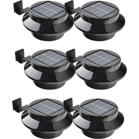 Lot de 6 lampes LED à énergie solaire pour gouttière, clôture, toit, gouttière, jardin, cour, mur, noir (1/4)