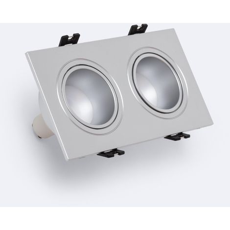 Pannello Downlight LED GU10 6W Orientabile Rettangolare PC Foro 75x150mm  No Flicker 6000K Argento Bianco Freddo