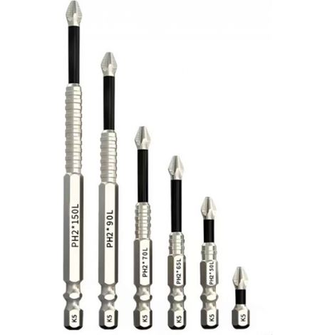 Coffret 6 Embouts Tournevis à Percussion Magnétiques, Forets Croisés Antidérapants pour Perceuse Électrique