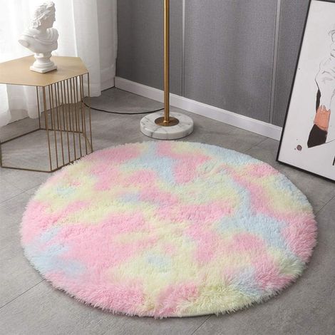 Nordique tie Dye dégradé Couleur Tapis Rond ménage Shaggy Tapis Cheveux Longs Lavable Suspendu Panier Chaise Tapis de Yoga Arc en Ciel tie Dye diamètre 100cm