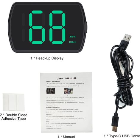 Affichage tête haute, compteur de vitesse GPS de voiture avec affichages haute définition, vitesse KM/H MPH, Plug and Play (1/5)