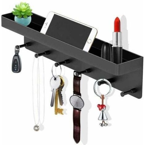 Porte-clés mural, cintre avec 6 crochets muraux pour clés, cintre mural noir mat