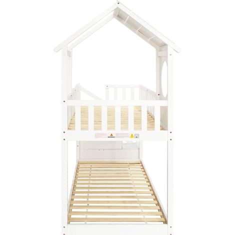 Hausbett Kinderbett 90 x 200 cm mit Rutschetreppe, Weiß, Kiefernholz, mit Lattenrost (1/5)
