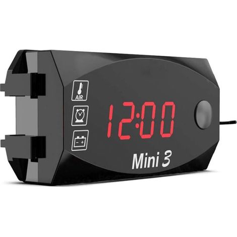 1pc 12V Moto Horloge numérique Voltmètre Thermomètre moto Refit Accessoire 3 en 1 mètre électronique pour moto, rouge de haute précision (1/5)