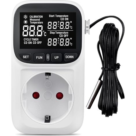 Digital Temperature Controller, Terrarium Thermostat, Thermostat, Socket Thermostat Heating with Sensor, for Refrigerator, Aquarium, Seed Germination, Greenhouse, Terrarium, Reptiles (1/5)