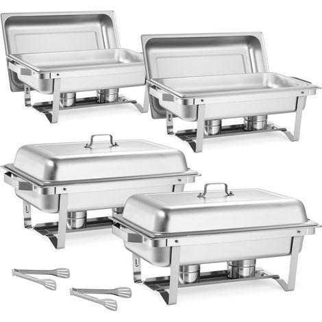 Mophorn Set di Scaldavivande Rettangolari da 8,5 L - 4 Pezzi Contenitori Riscaldanti per Buffet con Manico, 2 Pinze per Alimenti, Coperchio e Porta Combustibile, Ideali per Eventi, Feste e Matrimoni (1/5)