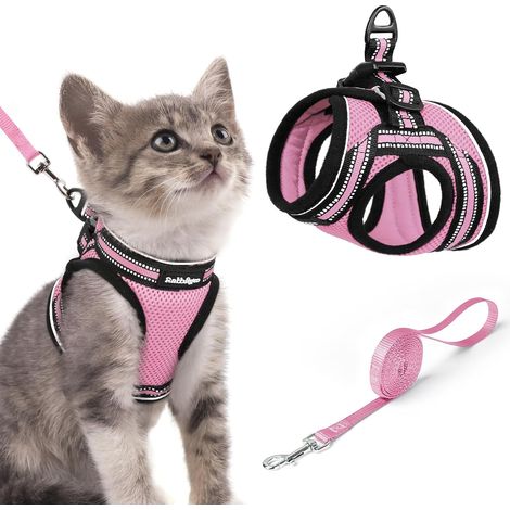 Harnais Chat avec Laisse, Harnais Chaton Respirant et Bande Réfléchissante Gilet Petit Chien Réglable Rose S Collier Animal Facile à Mettre pour Persan Ragdoll American Shorthair Chiot Lapin (1/5)