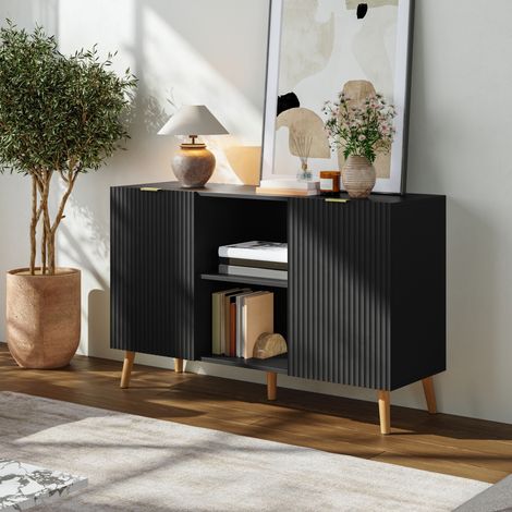 Credenza Nand Madia con 2 Ante Scanalate 120x40x76 cm Nero
