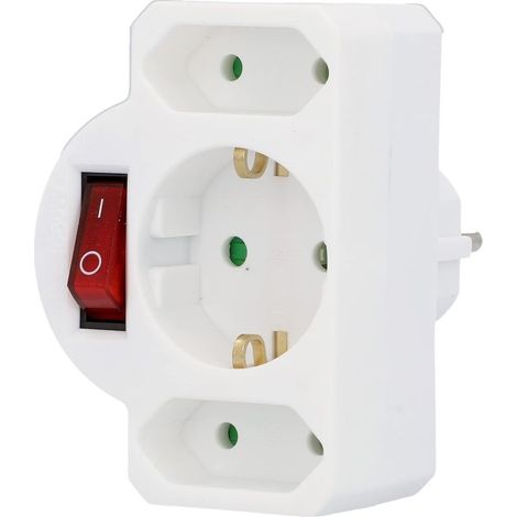 Fiche intermédiaire avec 1 interrupteur Schuko et 2 interrupteurs Euro, avec interrupteur éclairé, blanc, lâche (1/4)