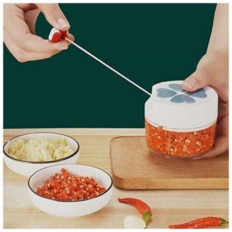 Mini Manual Vegetable Chopper Onion 170 ML with 2 Curved Stainless Steel Blades, Meat Grinder/Blender/Onion/Salad/Ginger/Fruit/Herb/Garlic Chopper with Blender (1/4)